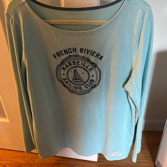 Talbots Aqua Graphic Long Sleeve Top - Picture 1 of 5